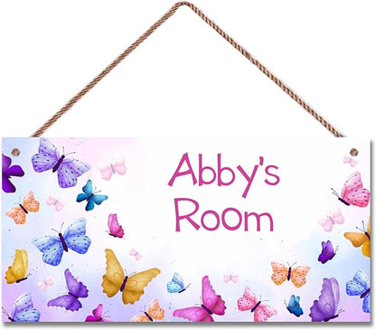 Personalized Name Butterfly For Girls Room Baby Nursery Door Wood Plaque Hanging Wall Art Decor For Kids Bedroom Nursery