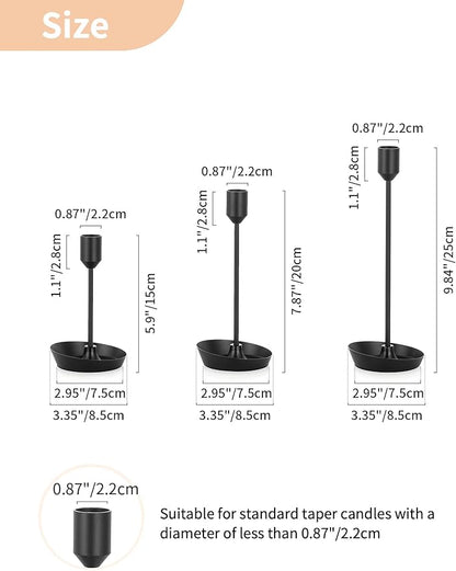 NUPTIO Black Candlestick Holders for Centerpiece: 3 PCS Tall Taper Candles Holders for Halloween - Metal Candles Stick Holder for Christmas Birthday Party Fireplace Table Decor