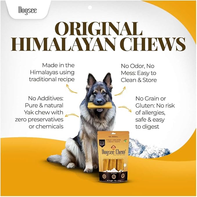 Dogsee Chew Dog Dental Chews | Long Lasting Dog Chews for Large Dogs | Yak Cheese Flavored Himalayan Dog Chew That Will Lower The Chances of Plaque and Tartar Growth | 1 Bar-Mewly Pet