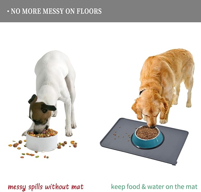 Waterproof Pet Feeding Mat with High Raised Edges, Heavier and Thicker Placemats for Cat Dog Water Bowl with BPA Free, Dogs Cats Food Mats for Messy Drinkers to Prevent Spill and Protect Floors-Mewly Pet