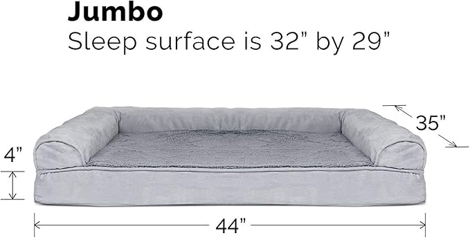 Furhaven Cooling Gel Dog Bed for Large Dogs w/ Removable Bolsters & Washable Cover, For Dogs Up to 95 lbs - Plush & Suede Sofa - Gray, Jumbo/XL-Mewly Pet