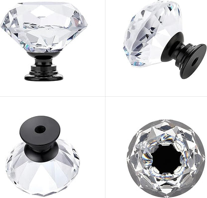 Ravinte 20 Pack Crystal Drawer Knobs - Glass Cabinet Knobs, Diamond Shaped, 30 mm with Black Base