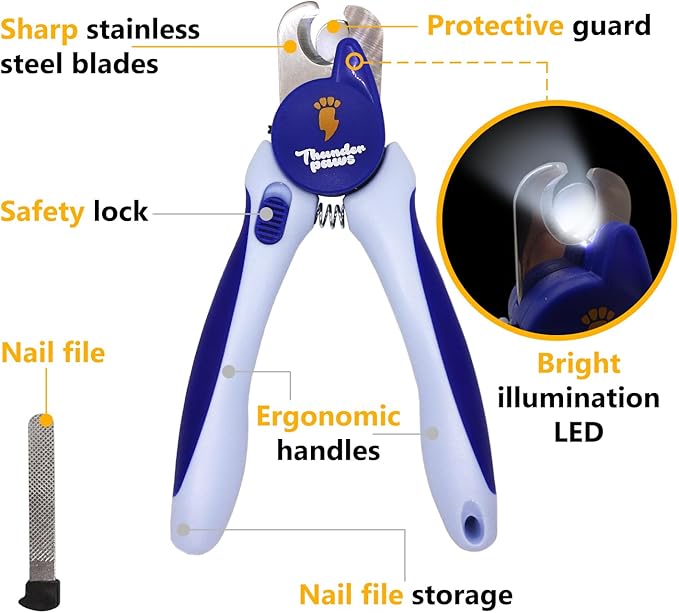 LED Dog Nail Clippers with Light, Trimmers with Protective Guard, Quick Sensor, Safety Lock and Nail File - Suitable for Large and Small Dogs & Cats (Blue, LED)-Mewly Pet