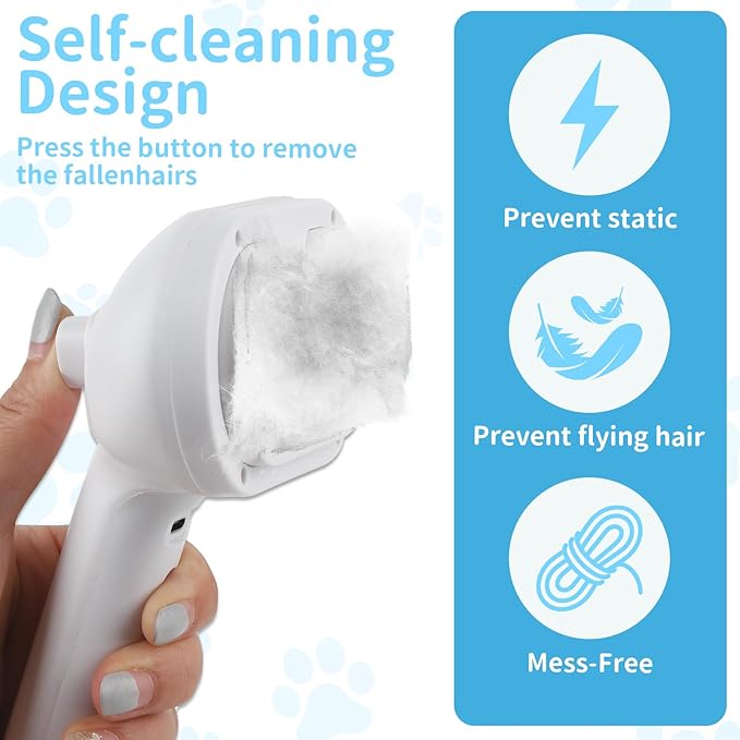 Dog Brush for Shedding, Cat Brushes for Indoor Cats, Cat Brush for Shedding - Pet Grooming Supplies with Steam, Hair Removal Comb Spray for Long-Haired Cats and Dogs (White)-Mewly Pet