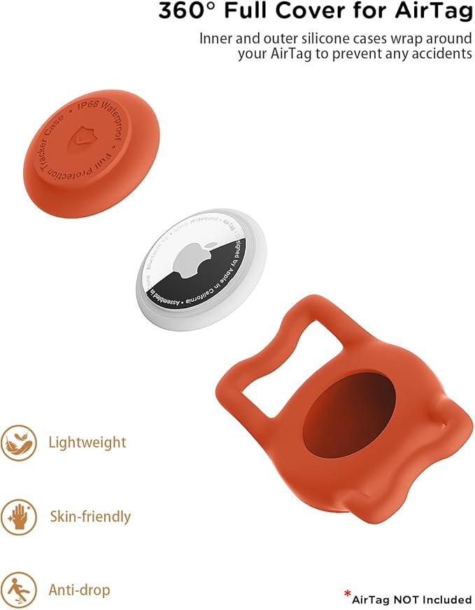 IP68 Waterpoof Dog Airtag Holder, Stretchy Silicone Full Body Covered Apple Air Tag Holder for Dog Cat Collar Fit All Width Collar (Red, 1 Pack)-Mewly Pet