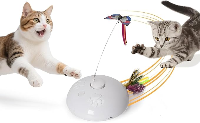 Cat Toy 3in1 Automatic Interactive Wand Toy for Indoor Cats,Moving Butterfly&Glowing Feathers Speedy Tail,Rechargeable Cat Enrichment Toys for Kittens-Mewly Pet
