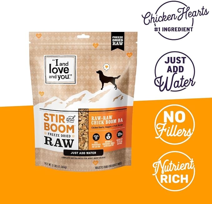 I AND LOVE AND YOU Stir and Boom Dehydrated Freeze Dried Raw Dog Food - Chicken - Grain Free, Real Meat, No Fillers, 1lb Bag-Mewly Pet