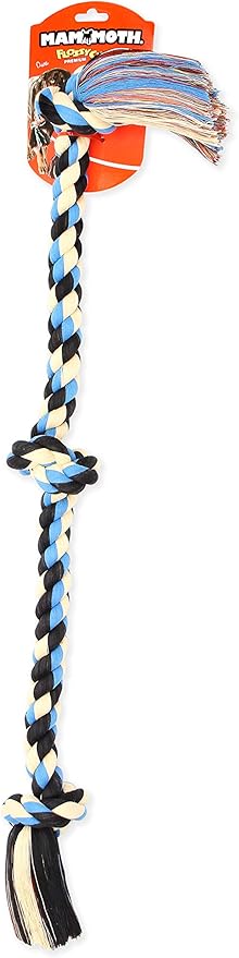 Mammoth Flossy Chews Assorted Color Rope, Premium Cotton-Poly 3 Knot Tug Dog , X-Large-Mewly Pet