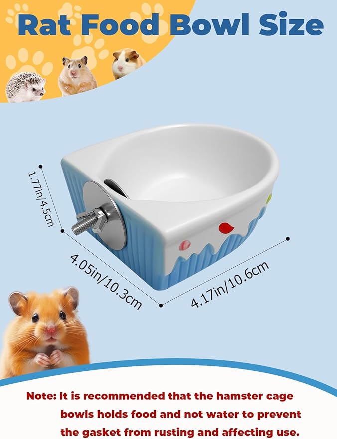 Chinchilla Food Bowl Ceramic Guinea Pig Cage Feeder Hanging Bunny Food Dish Small Animal Feeding Bowls for Syrian Hamster Ferret Gerbils (Blue)-Mewly Pet