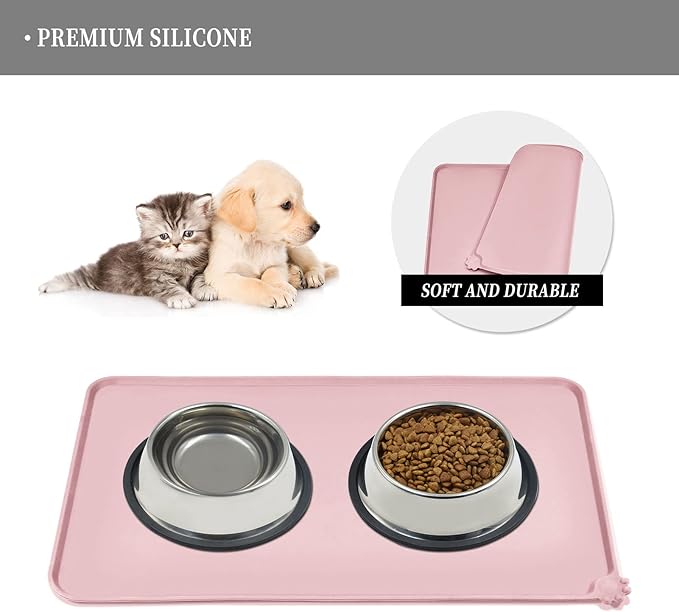 Waterproof Pet Feeding Mat with High Raised Edges, Heavier and Thicker Placemats for Cat Dog Water Bowl with BPA Free, Dogs Cats Food Mats for Messy Drinkers to Prevent Spill and Protect Floors-Mewly Pet