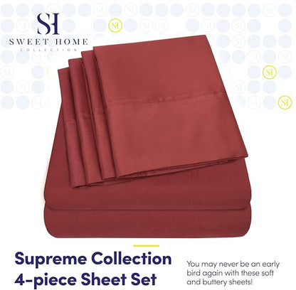 Twin XL Size Bed Sheets - 4 Piece 1500 Supreme Collection Fine Brushed Microfiber Deep Pocket Twin X-Large Sheet Set Bedding - 1 EXTRA PILLOW CASES, GREAT VALUE, Twin XL, Burgundy