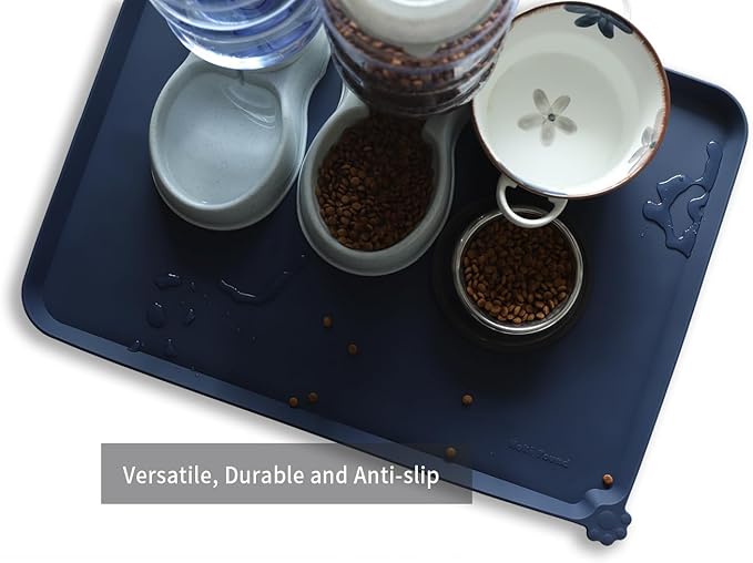 Hoki Found X-Large Silicone Pet Feeding Mats - Non Slip Dog Cat Bowl Mats - Waterproof, Suitable for Carpet - French Navy-Mewly Pet