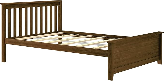 Max & Lily Full Size Bed Frame with Slatted Headboard, Solid Wood Platform Bed for Kids, No Box Spring Needed, Easy Assembly, Walnut