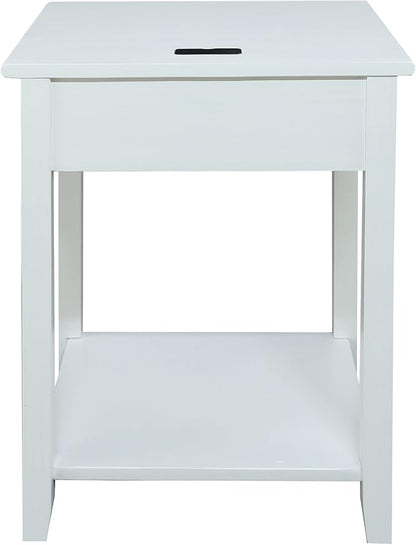 Casual Home Owl White Night Stand with USB Port , 17.5 in x 14.25 in x 24.5 in (W x L x H)