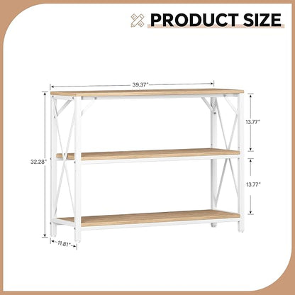 Homeiju Entry Table 40" Width, 3-Tier Entryway Table with Storage, Industrial Sofa Table with Open Shelves, Foyer Tables for Entryway, Hallway, Kitchen, Living Room and Bedroom, Light Coffee