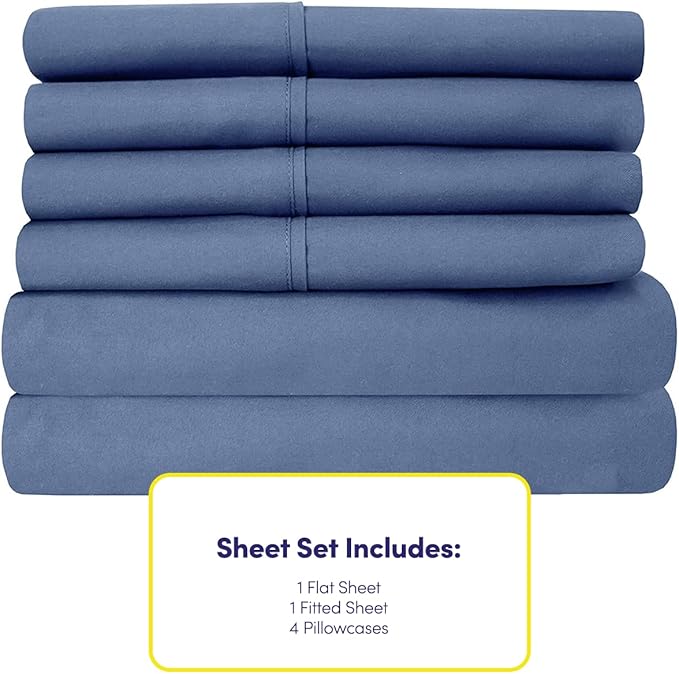 Full Size Bed Sheets - 6 Piece 1500 Supreme Collection Fine Brushed Microfiber Deep Pocket Full Sheet Set Bedding - 2 Extra Pillow Cases, Great Value, Full, Denim