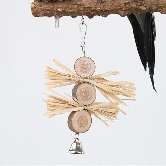 Natural Wood Parrot Stand - Ideal Toy & Accessory for Parakeets, Canaries, Cockatiels, Conure, Lovebirds - Bird Perch Stand with Removable Tray Climbing Net Chewing Toys- Perfect Pet Birds Playstand-Mewly Pet