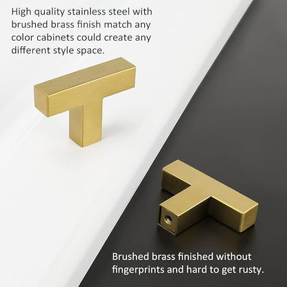 LONTAN 6 Pack Dresser Knobs Brushed Brass Kitchen Cabinet knobs Square Gold Cabinet Door Hardware for Bathroom Closet Cupboard