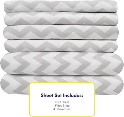 King Size Bed Sheets - 6 Piece 1500 Supreme Collection Fine Brushed Microfiber Deep Pocket King Sheet Set Bedding - 2 Extra Pillow Cases, Great Value, King, Chevron Gray