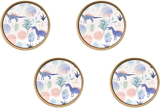 4-Pack Zinc Alloy Furniture Knobs Pulls for Dresser Drawers, Cute Dinosaur Cupboard Door Handle 1.26" Diameter for Decorative Walls