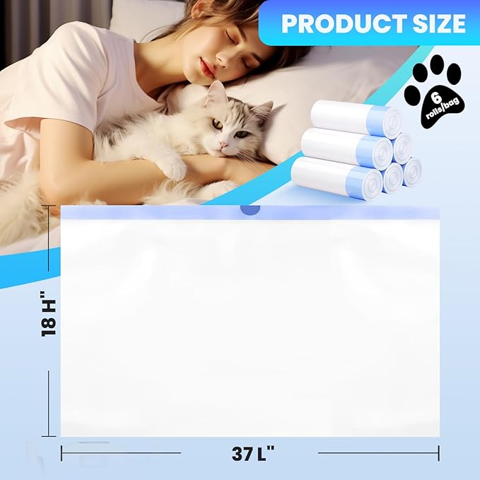 60 Pack Jumbo Cat Litter Bags - 3MIL Extra Thick Leakproof Litter Box Liners, 37"x18" Heavy Duty Drawstring Cat Litter Liners for Automatic Litter Box, Odor Control Disposable Kitty Litter Bags 6 Roll-Mewly Pet