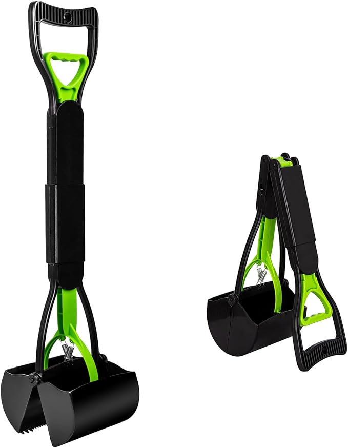 SZHLUX 32" Pooper Scooper, Foldable Dog Pooper Scooper with Unbreakable Material and Durable Spring for Grass and Gravel, Green-Mewly Pet