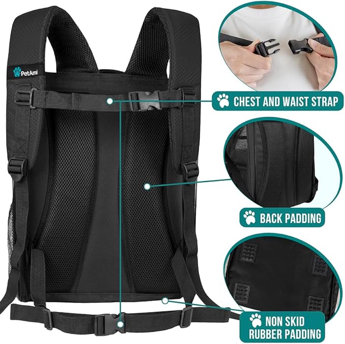 PetAmi Dog Backpack Carrier for Small Large Cat, Pet, Puppy, Ventilated Pet Hiking Backpack Travel Bag, Airline Approved Cat Backpack Carrier, Camping Biking Dog Bag Up to 18lbs Pet, Black-Mewly Pet
