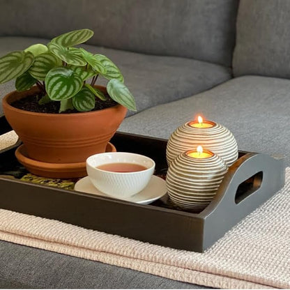 Tuva Orb Candle Holders (Gift Boxed Set of 2), Table Centerpieces for Dining or Living Room, Spa, Bathroom, Kitchen Counter, Mantle or Coffee Table Decor (Light Brown and White)