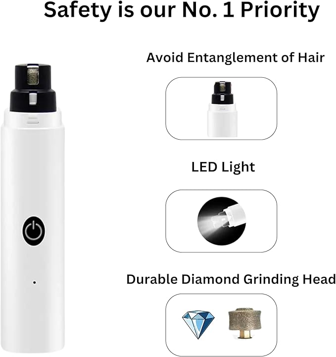 GajetNest Professional Pet Nail Grinder for Dogs and Cats, 2 Speeds LED Light USB Charging Low Vibration, Quiet, Cordless Ergonomic Long Lasting Battery, Safety Guard-Mewly Pet