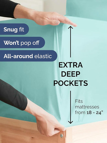 Extra Deep King Sheet Set - 6 Piece Breathable & Cooling Sheets - Hotel Luxury Bed Sheets Set - Easy & Secure Fit - Soft, Wrinkle Free & Comfy Sheets Set - Spa Blue Sheet Set with Extra Deep Pockets
