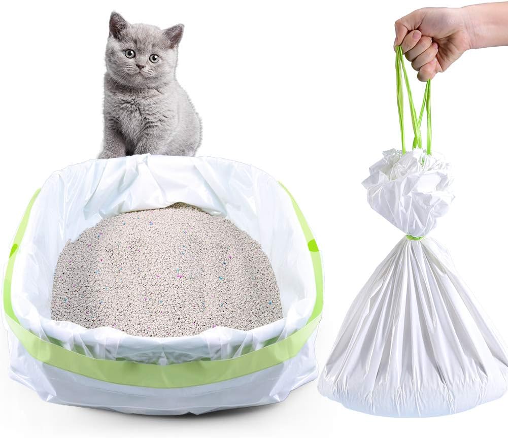Cat Litter Liners Large, Jumbo Drawstring Extra Durable Pet Cat Pan Liners Extra-Thick Kitty Litter Box Bag-24 Count 36" x 19"-Mewly Pet