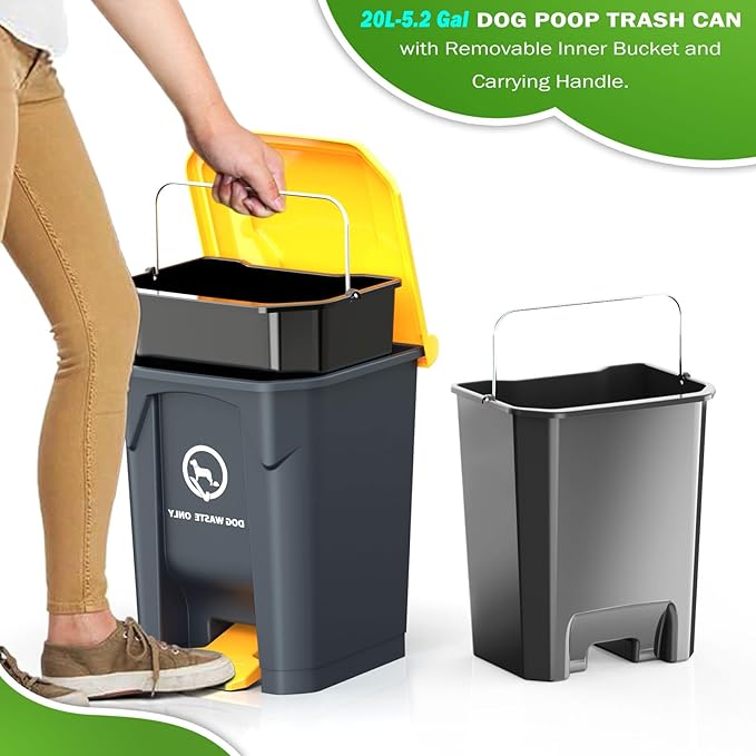 Outdoor Dog Poop Trash Can with Pooper Scooper & 60 Free Poop Bags -15 L/4 Gallon Dog Waste Trash Can Pet Waste Disposal Station with Inner Bucket - Metal Dog Pooper Scooper Great for All Sized Dogs-Mewly Pet