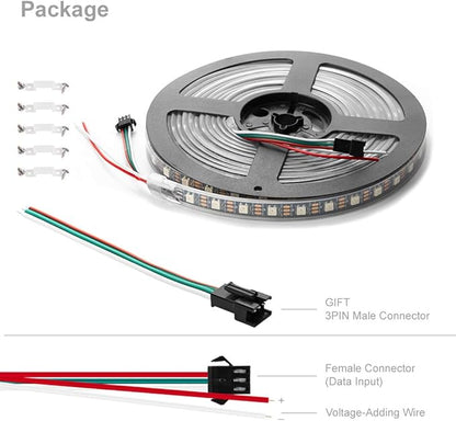 BTF-LIGHTING WS2812B IC RGB 5050SMD Pure Gold Individual Addressable LED Strip 16.4FT 300LED 60Pixel/m Flexible Full Color IP67 DC5V for DIY Chasing Color Project(No Adapter or Controller)