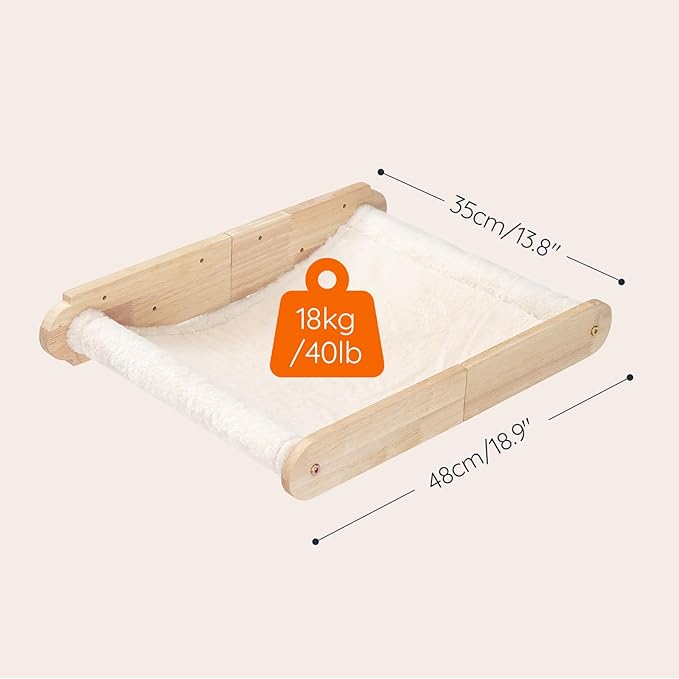 HOOBRO Wood Cat Wall Shelf, Cat Hammock and Wall-Mounted Bed Furniture with Soft Fabric, 18.9" L x 13.8" W, Easy to Install, Holds up to 40 lb, for Lounging, Playing, Sleeping, Natural NL03CS03N1-Mewly Pet