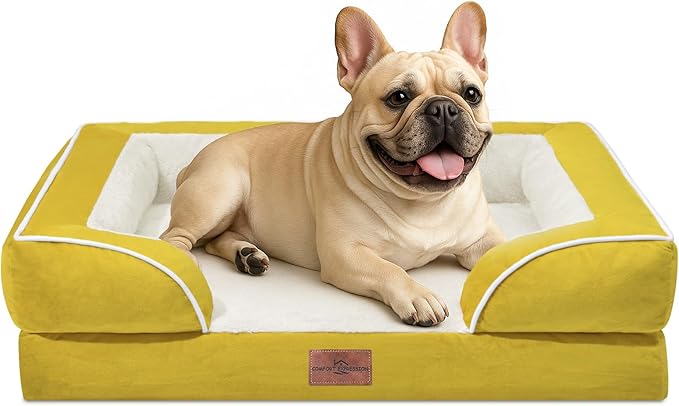 Comfort Expression Small Dog Beds Waterproof Orthopedic Foam Dog Sofa Beds for Medium Dogs Comfy Pet Bed with Washable Removable Cover & Non-Slip Bottom(Small,Spicy Mustard)-Mewly Pet