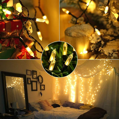 LYHOPE Battery Christmas Lights, 33ft 100 LED Christmas Lights Waterproof 8 Modes Battery Operated String Lights for Outdoor & Indoor, Xmas Tree, Wreaths, Holiday Decoration (Warm White)