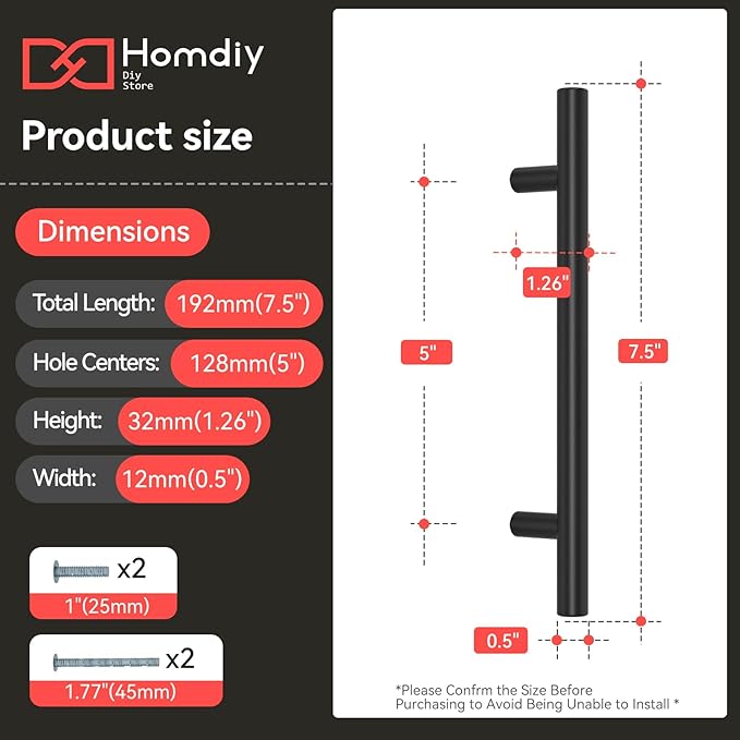 homdiy Black Cabinet Handles 30Pack 5inch Hole Center Kitchen Drawer Pulls and Knobs Stainless Steel Cabinet Hardware for Bathroom, Cupboard