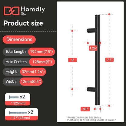 homdiy Black Cabinet Handles 30Pack 5inch Hole Center Kitchen Drawer Pulls and Knobs Stainless Steel Cabinet Hardware for Bathroom, Cupboard