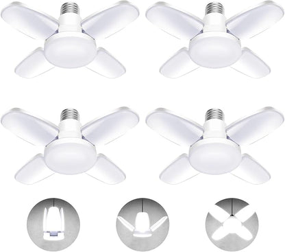 4Pack LED Garage Light Bulb, Mini 50W LED Garage Ceiling Lights 4+1 Adjustable Panels,5000Lumen Garage LED Light Bulb,E26 6500K Daylight LED Shop Lights for Garage,Kitchen,Living Room,Attic Light