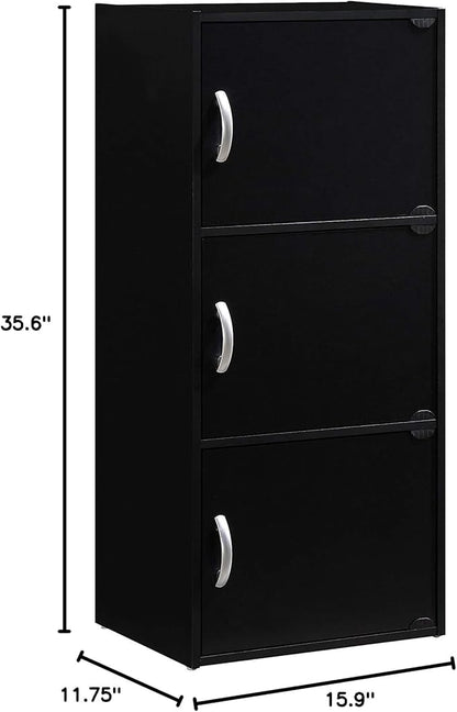 HODEDAH IMPORT 3-Shelf Bookcase Cabinet, Black