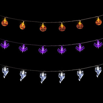 AOSTAR Set of 3 Halloween Lights (20 LEDs Orange Pumpkins, Purple Bats, White Ghosts), Battery Operated String Lights for Halloween Decorations Outdoor & Indoor