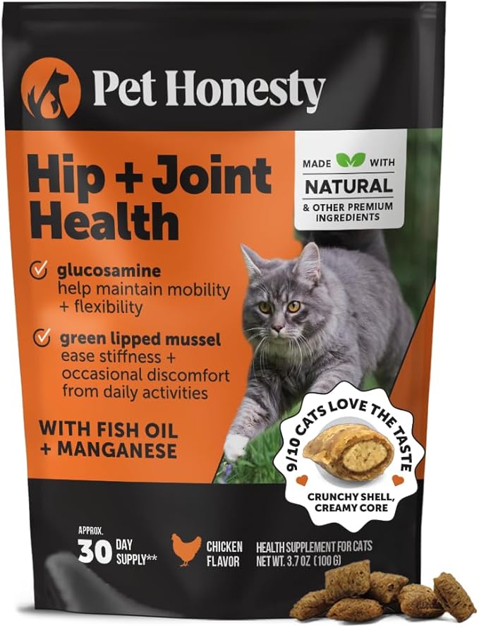 Cat Hip & Joint Health Crunchy & Creamy Chews - Cat Joint Support Supplement with Glucosamine, Health Supplies & Hip Support for Indoor & Outdoor Cats (Chicken 30-Day Supply)-Mewly Pet