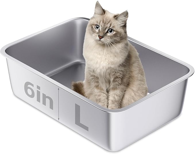 Stainless Steel Litter Box -Metal Litter Box for Big Cats,Large Stainless Steel Cat Box Easy to Clean, Cat LitterBox Pet Toilet-High Sided for Kitten,Kitty,Rabbits,Non Stick, No Smell-Mewly Pet