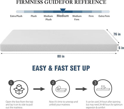 PayLessHere 5 Inch King Gel Memory Foam Mattress Fiberglass Free/CertiPUR-US Certified/Bed-in-a-Box/Cool Sleep & Comfy Support