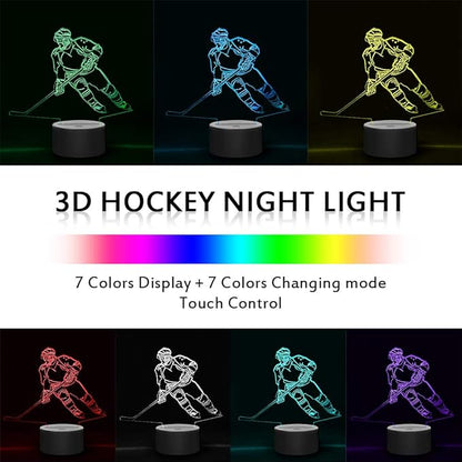 Hockey Player 3D Lamp Night Lights for Kids 7 LED Color Changing Touch Table Desk Lamps Lighting Cool Toys Gifts Birthday Xmas Decoration for Sports Hockey Fan