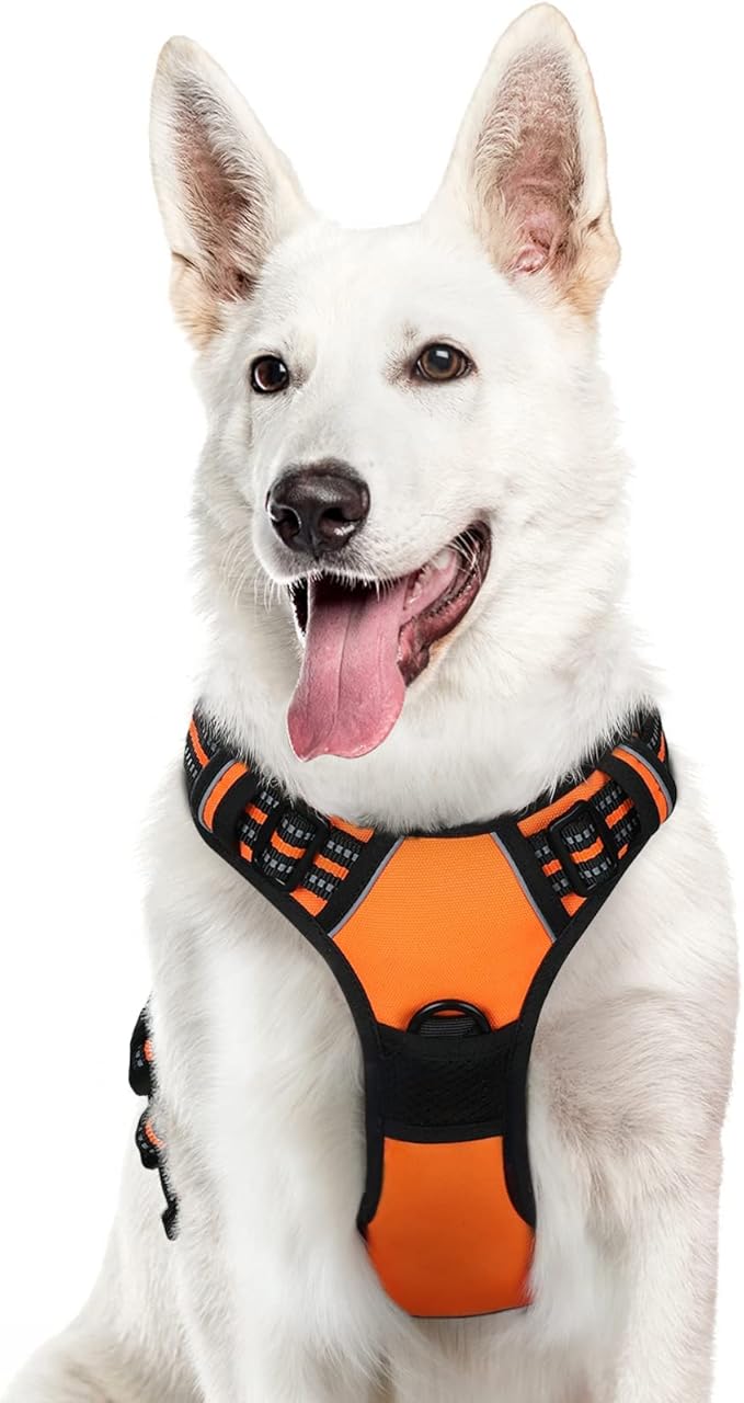 Eagloo Dog Harness for Large Dogs, No Pull Service Vest with Reflective Strips and Control Handle, Adjustable and Comfortable for Walking, No Choke Pet Harness with 2 Metal Rings, Orange, XL-Mewly Pet