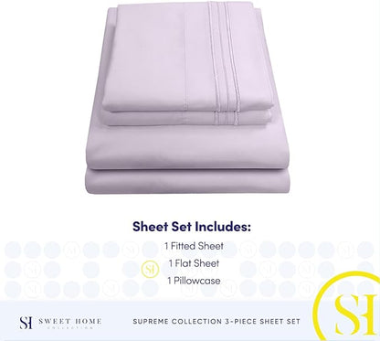 Twin XL Sheets - Breathable Luxury Sheets with Full Elastic & Secure Corner Straps Built In - 1800 Supreme Collection Extra Soft Deep Pocket Bedding Set, Sheet Set, Twin XL, Lilac