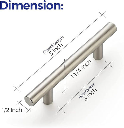 Ravinte 30 Pack | 5'' Cabinet Pulls Satin Nickel Stainless Steel Kitchen Drawer Pulls Cupboard Pulls Brushed Nickel Cabinet Handles 5”Length with 3” Hole Center