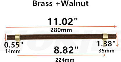 Drawer 11.02"/280mm Pulls Brass Walnut Kitchen Wardrobe Cabinet Hardware Pull Handle with Screw, 12Pcs