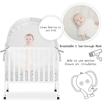 Baby Pack N Play Tent, Pack and Play Canopy to Keep Baby in, Portable Crib Net for Playards, Mini Crib Tent with See Through Mesh, Easy Installation and Transportation White+stars